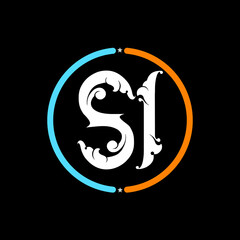 SI Letter Logo design. black background.