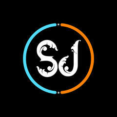 SJ Letter Logo design. black background.