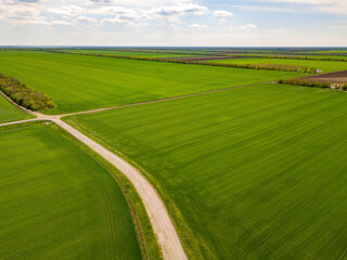 Fototapeta na wymiar Colorful Farmland and Scenic Countryside. Aerial Drone view