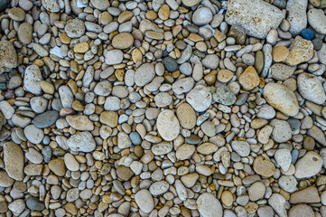 Abstract background with colored pebble stones. View from above