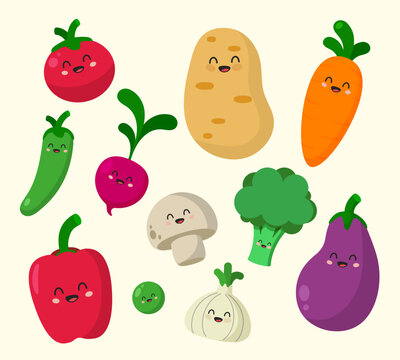 Assorted Cute Funny Vegetables Characters