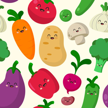 Assorted Vegetables Characters Seamless Pattern