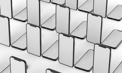 Illustration 3d render of isometric rectangles simulating a telephone in a 3d space with blank...
