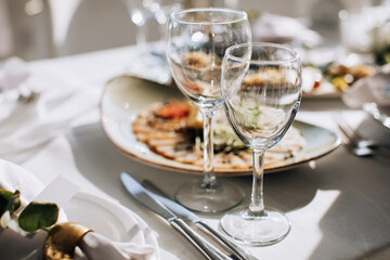 table setting for dining in pastel colors