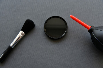 Light filter for a photo lens on a gray background