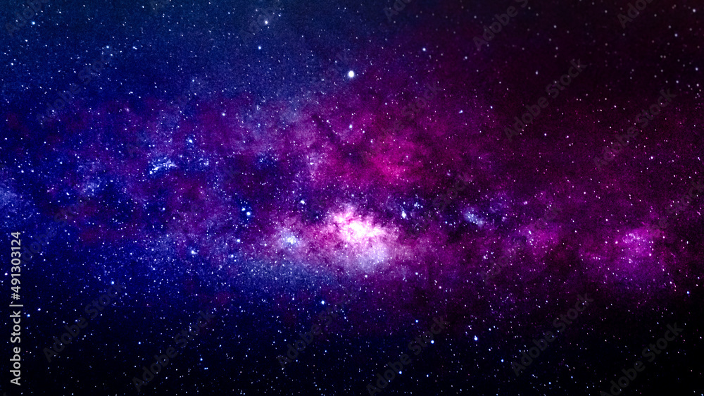Wall mural astrophotography of visible milky way galaxy. stars, space, nebula and stardust at a starry night sk
