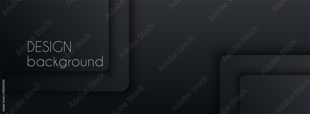 Wall mural black abstract vector long banner. minimal dark gradient background with 3d shapes and copy space fo
