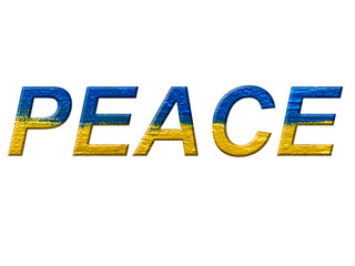 word Peace made of Ukrainian flag painted on wall