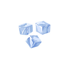 Ice cubes in realistic 3d style, cartoon vector illustration isolated on white background.