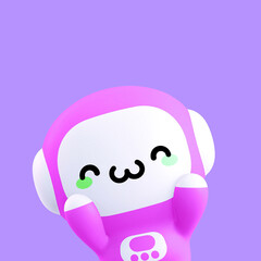 Funny little kawaii character. Cartoon astronaut 3d render illustration on violet backdrop