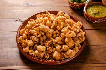 Chicharron Crackling Wooden Background Mexican Food
