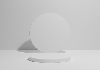 White, light gray, black and white, 3D render simple, minimal composition one cylinder stand or podium for product display or advertising with geometric shapes, empty background with space for text