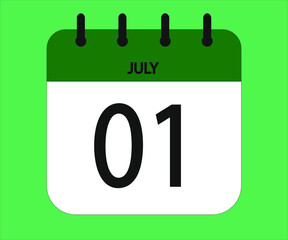 July 01th green calendar icon for days of the month