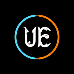 UE Letter Logo design. black background.
