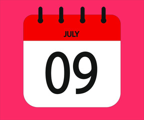 July 09th red calendar icon for days of the month