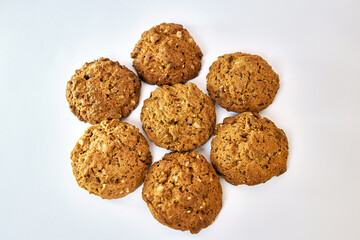 Delicious oatmeal cookies with sunflower seeds and peanuts. Healthy diet.