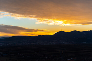 Sunset landscape at the end of winter