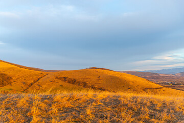 Sunset landscape at the end of winter