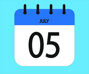 July 05th blue calendar icon for days of the month