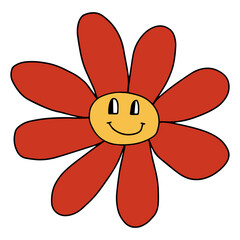 Groovy Smiley Flower with
Hippie . Positive 70s retro smiling daisy flower print. - 491306991