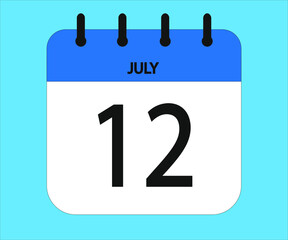 July 12th blue calendar icon for days of the month