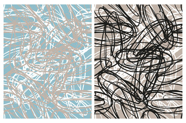 Simple Hand Drawn Irregular Geometric Vector Patterns. Freehand Circles and Messy Lines  on a Pastel Blue and Beige Background. Infantile Style Abstract Vector Print Ideal for Fabric, Textile, Cover.