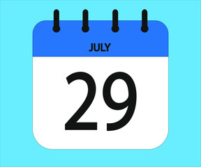 July 29th blue calendar icon for days of the month