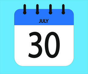 July 30th blue calendar icon for days of the month