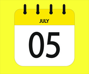 July 05th yellow calendar icon for days of the month