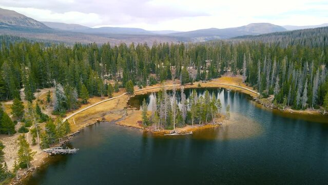 Aerial view of scenic Mirror lake in Uinta Wasatch cache national forest in Utah