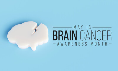 Brain Cancer awareness month is observed every year in May, overgrowth of cells in the brain that forms masses called tumors. They can disrupt the way body works. 3D Rendering