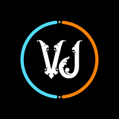 VJ Letter Logo design. black background.
