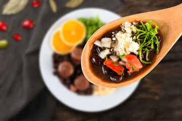 Feijoada dish of typical Brazilian food Top view