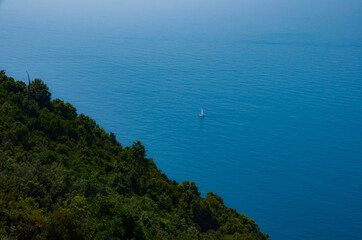 sea and mountains off the coast of Cinque Terre Italy