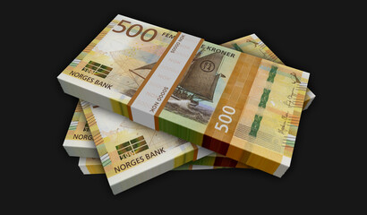 Norwegian Krone money banknotes pack 3d illustration