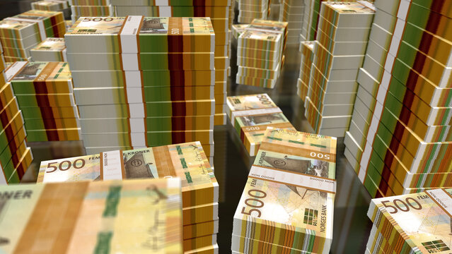 Norwegian Krone money banknotes pack 3d illustration