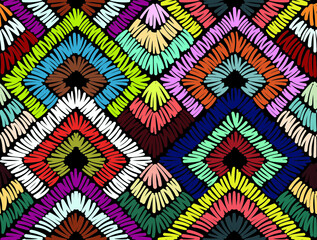 Embroidery seamless pattern with colored lines. Vector