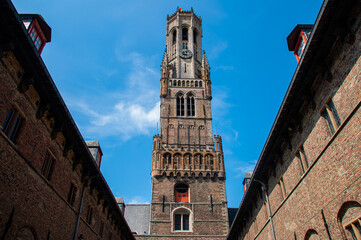 Clock tower in Town Square of Bruges Belgium