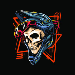 motocross skull with helmet illustration
