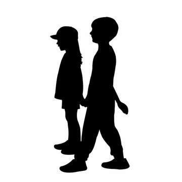 a boy and a girl playing, silhouette vector