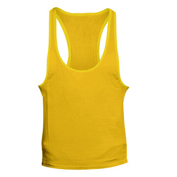 Visualize your designs with just a few clicks on this Front View Amazing Stringer Tank Top Mockup In Cyber Yellow Color.