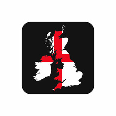 United Kingdom map silhouette with flag on black background