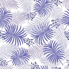 Tropical foliage green seamless pattern with palm leaves vector