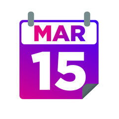 March 15. Single day calendar. minimalist flat illustration in purple color. eps 10