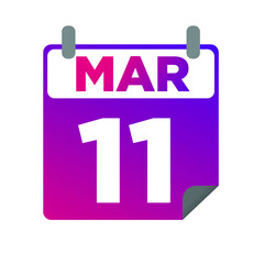 March 11. Single day calendar. minimalist flat illustration in purple color. eps 10