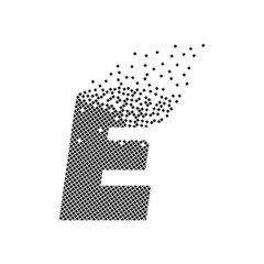 Letter E animated pixel dot logo. Capital letter pixel upwards. Dissolved and dispersed moving dot art. Integrative and integrative pixel movement. Connecting the modern dots.