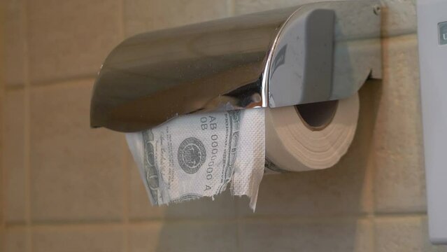 Using dollar toilet paper in 4k slow motion 60fps