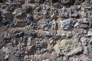 Vintage wall from shell rock, clay and sand background. Photo of the surface