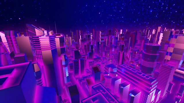 Retro Futuristic cityscape seamless background.