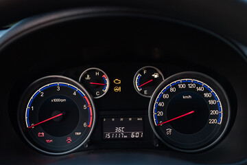 Fototapeta premium Analog instruments in car dashboard